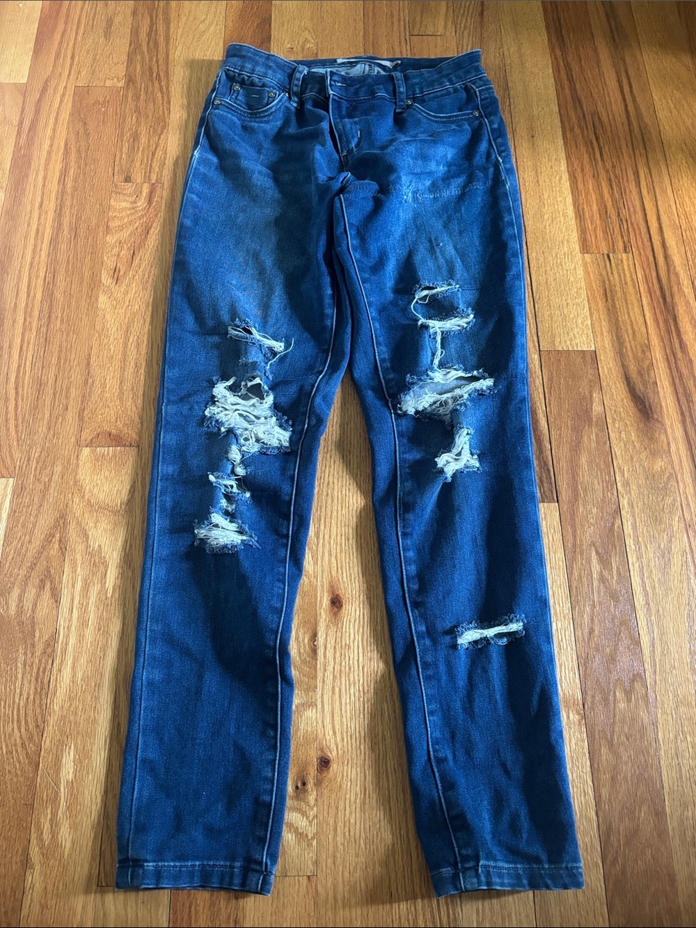 Distressed Tractr Women's Dark Blue Ripped Jeans